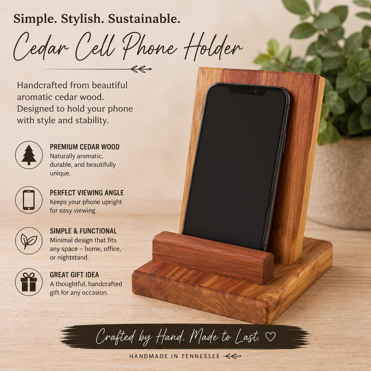 Cedar Cell Phone Holder